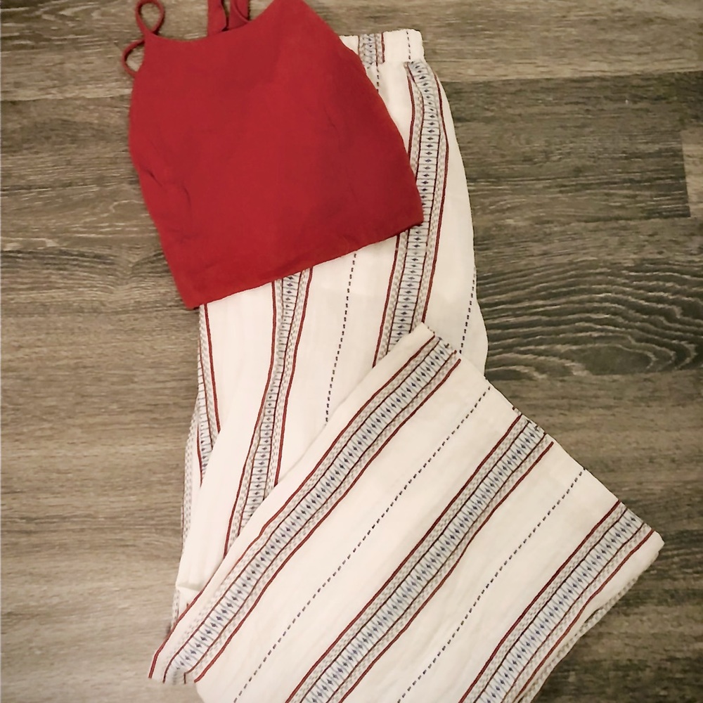 NWOT Vici Wide leg navy and burnt orange stripe pant.